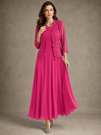 2-Piece Chiffon Mother of the Bride Dress with Lace Jacket