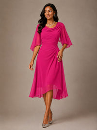 Cowl Neck Ruched Chiffon Mother of the Bride Dresses with Flutter Sleeves