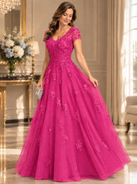 Lace Appliques A-line Mother of The Bride Dresses with Short Sleeves