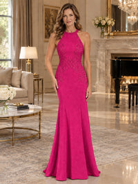 Halter Neckline Lace Appliques Mother of The Bride Dresses