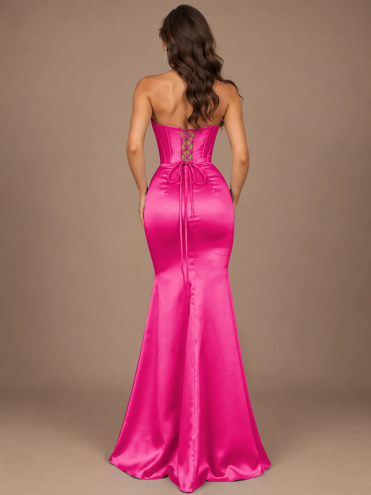 Dusty Blue Strapless Lace Corset Prom Dress with High Slit