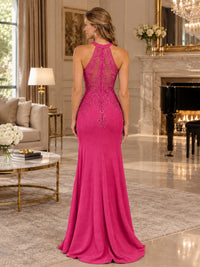 Halter Neckline Lace Appliques Mother of The Bride Dresses