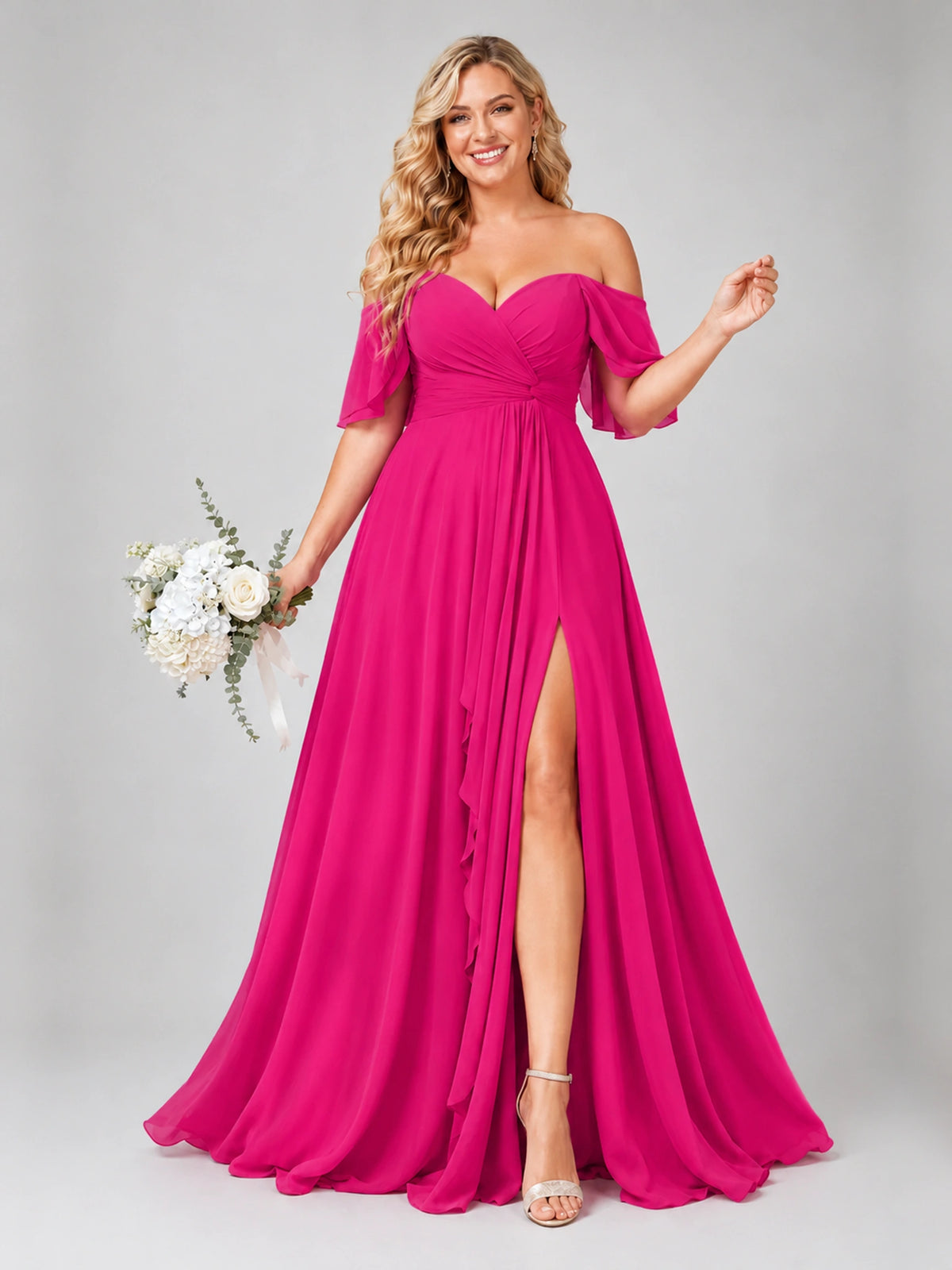 Off Shoulder Chiffon Bridesmaid Dress with Slit