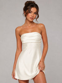 Burnt Orange Strapless Satin Mini Dress