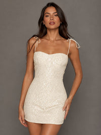 Navy Blue Sequin Spaghetti Strap Mini Dress