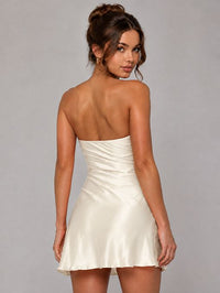 Burnt Orange Strapless Satin Mini Dress