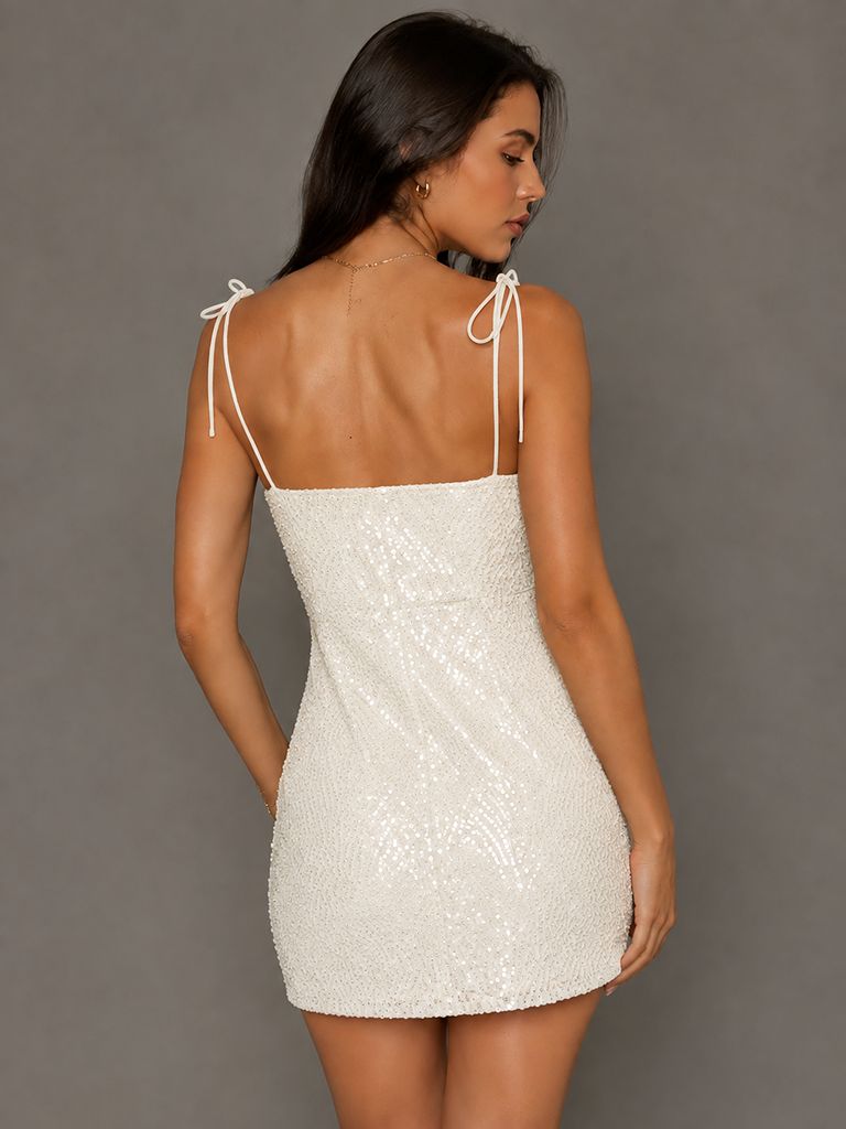 Navy Blue Sequin Spaghetti Strap Mini Dress
