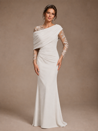 Dusty Rose Illusion Long Sleeve Chiffon Applique Mother of The Bride Dress