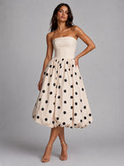 Ivory Polka Dot Strapless Bubble Hem Midi Dress