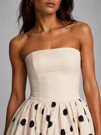 Ivory Polka Dot Strapless Bubble Hem Midi Dress
