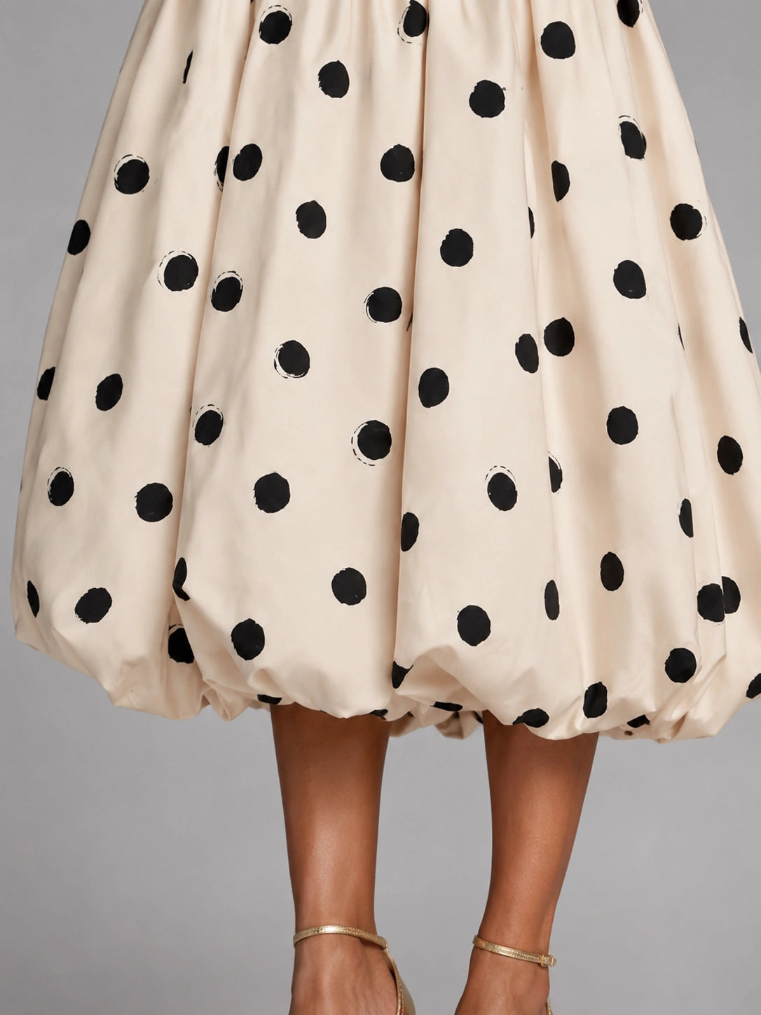 Ivory Polka Dot Strapless Bubble Hem Midi Dress