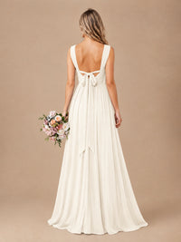 Pleated Chiffon V Neck Wedding Bridesmaid Dresses Floor Length with Slit