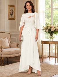 Elegant Chiffon Mother of the Bride Dress with Lace Applique and Cape Sleeves