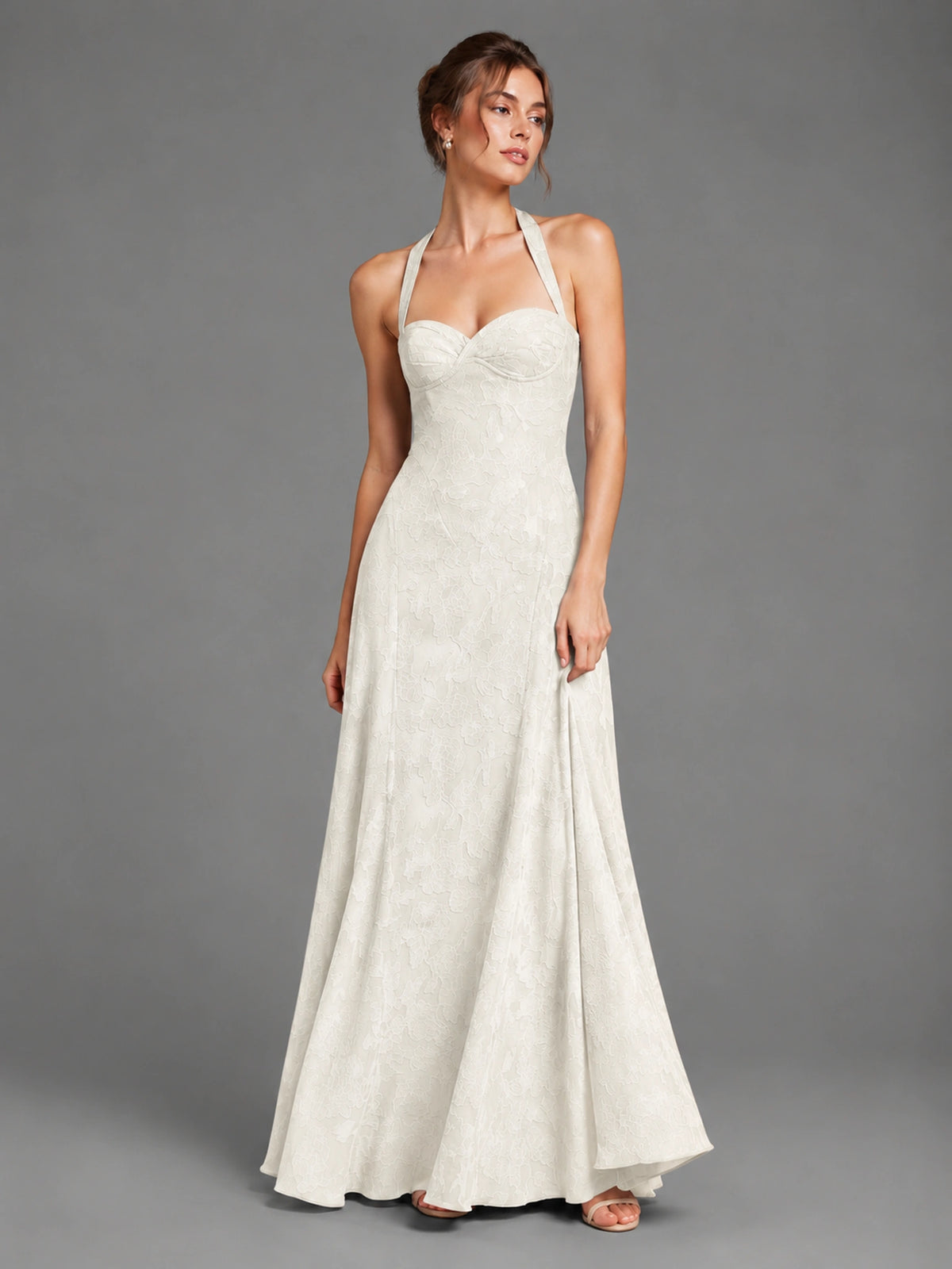 A-Line Halter Floral Chiffon Maxi Dress