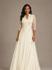 Embellished Appliques Mother of the Bride Dress with 3/4 Sleeves
