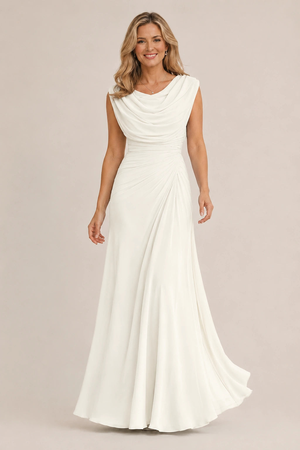 Cowl Neck Ruched Chiffon Mother of the Bride Dress