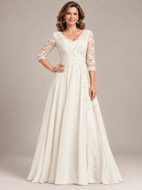 Sequin Lace A-Line Mother of the Bride Dress with 3/4 Sleeves