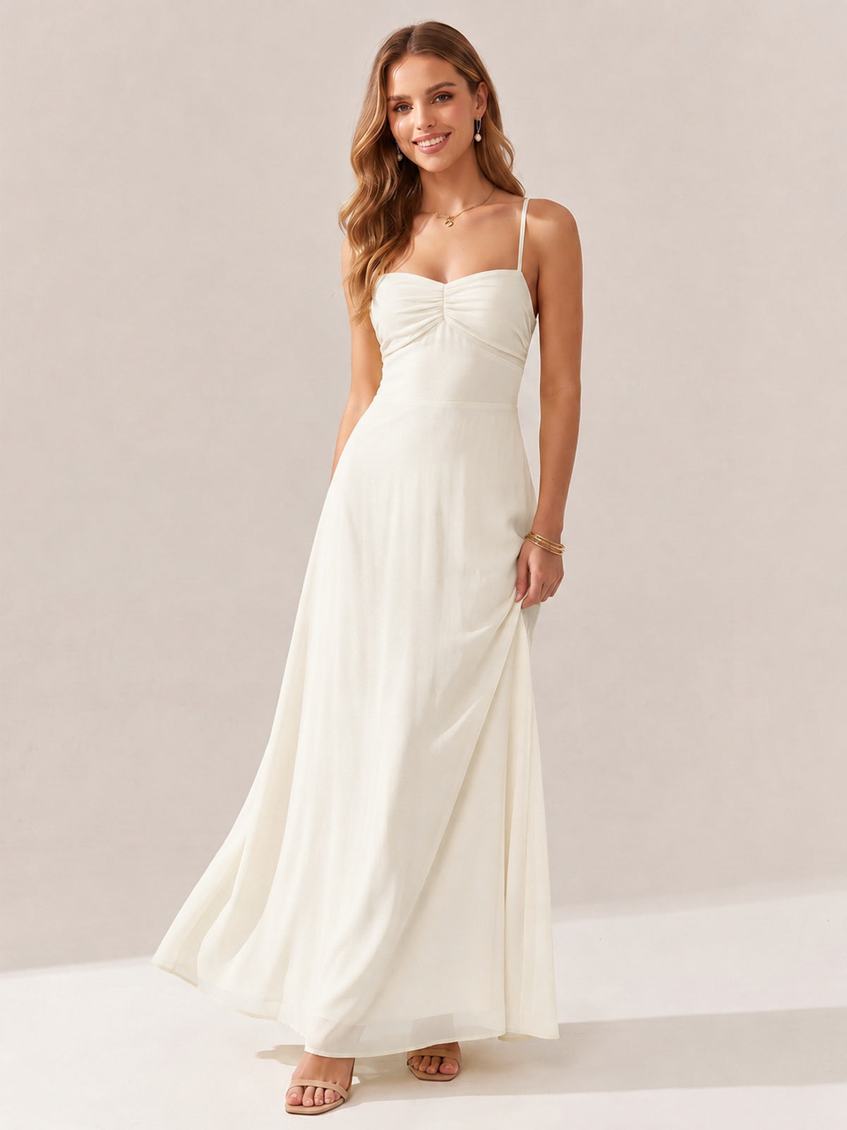 JOVELLEE Yellow Sweetheart Ruched Bust Chiffon Maxi Dress