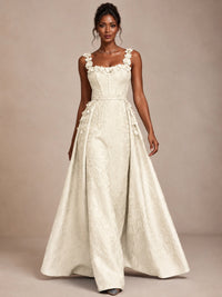 Light Blue 3D Floral Jacquard Prom Dress with Detachable Overskirt Corset Gown