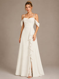 Spaghetti Strap Chiffon Bridesmaid Dress with Ruffles Slit