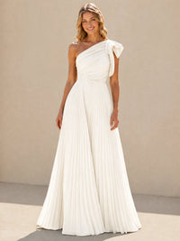 One Shoulder Pleated Chiffon A-Line Floor-Length Bridesmaid Dress
