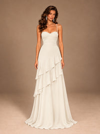 Sweetheart A-Line Ruffle Prom Dress with Spaghetti Straps
