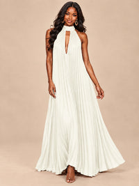 Rust Orange Pleated Halter Neck Maxi Dress