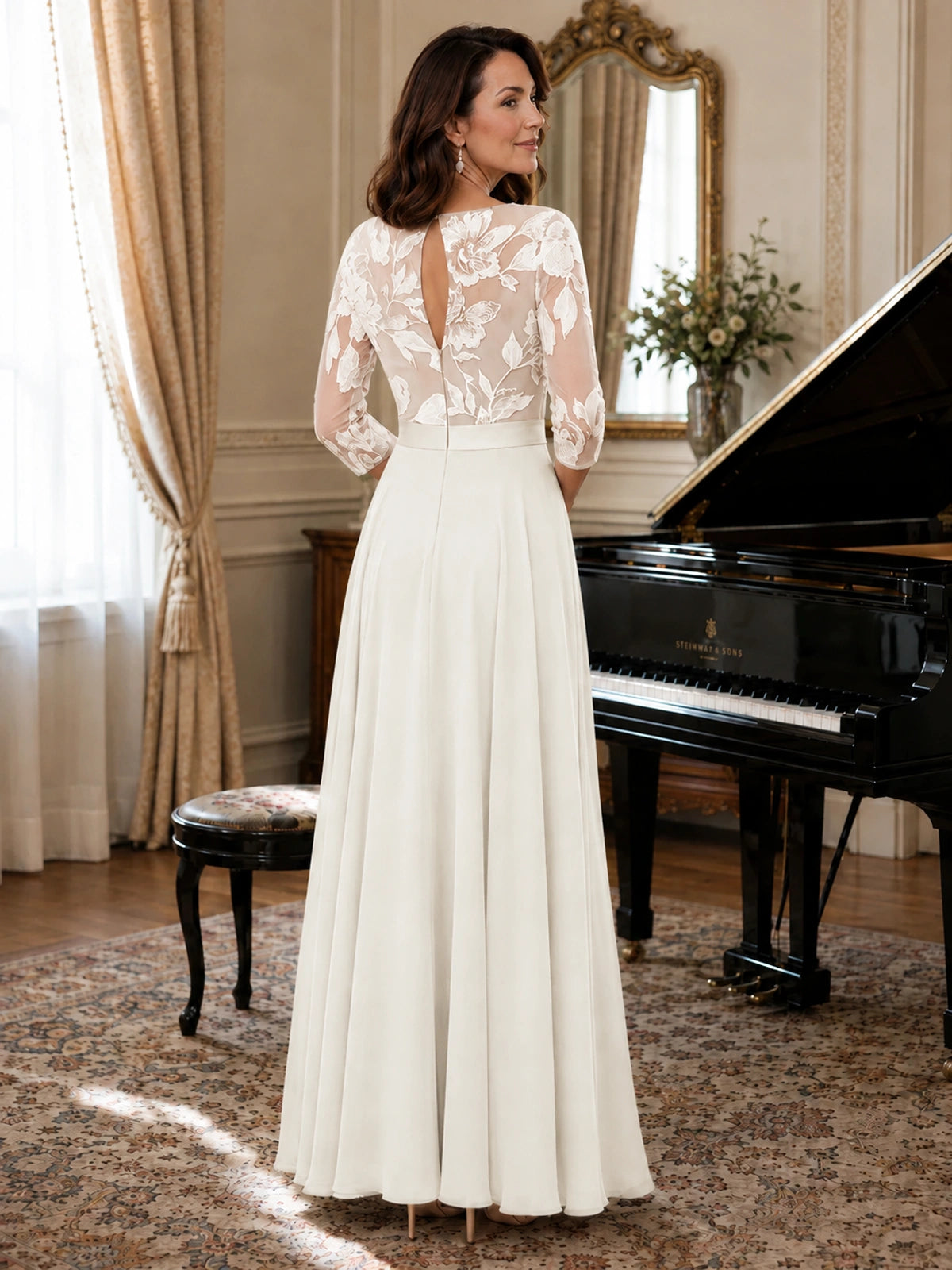 Lace Applique Wide-Leg Chiffon Mother of the Bride Jumpsuit