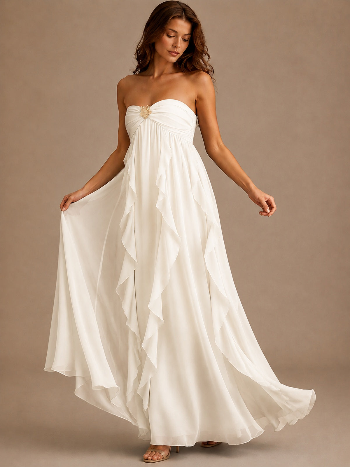 Srapless Sweetheart Chiffon Prom Dress Ruffle Formal Evening Gown