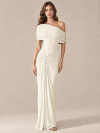 Elegant Draped Off Shoulder Ruched Mermaid Chiffon Formal Evening Gown