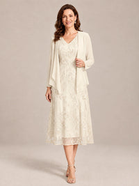 Ivory-2 Piece Lace Appliques Chiffon Mother of The Bride Dress with Sequin