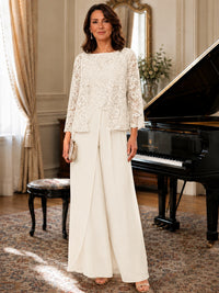 Elegant 3-Piece Chiffon Mother of the Bride Pantsuit with Floral Applique Jacket