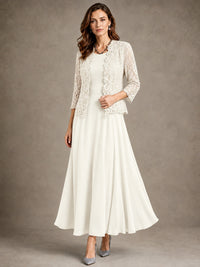 2-Piece Chiffon Mother of the Bride Dress with Lace Jacket