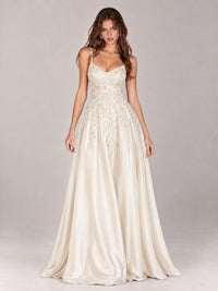 Lace Applique Satin A-Line Prom Dress with Sheer Bodice