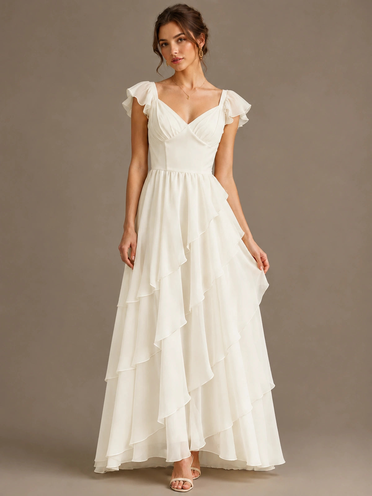 Ruffle Tiered V Neck Maxi Dress