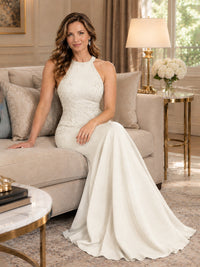 Halter Neckline Lace Appliques Mother of The Bride Dresses