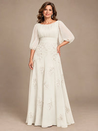 A-Line Mother of the Bride Dress with Sheer Puff Sleeves