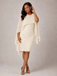 Floral Sheath Mother of the Bride Dress with Cape Overlay