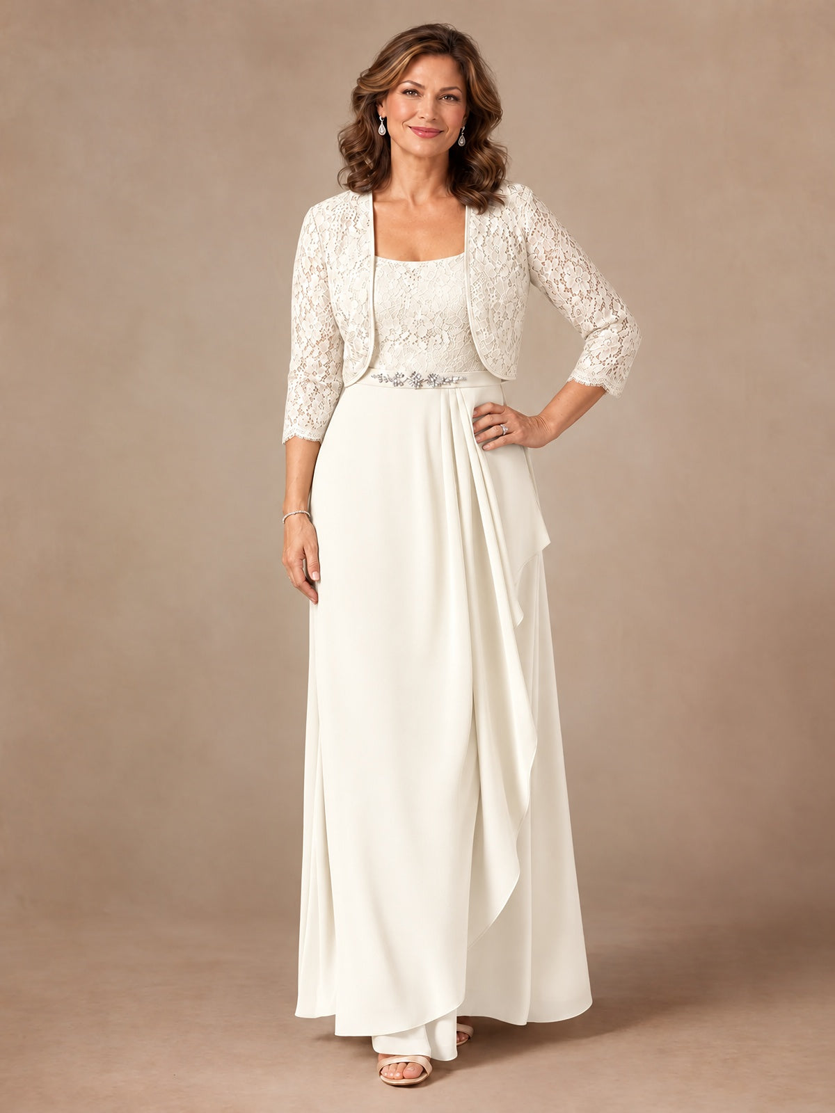 Blush Pink A-Line Mother of the Bride Dress with Lace Jacket and Ruffles