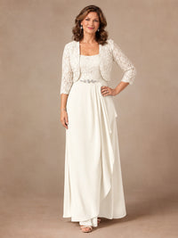 Blush Pink A-Line Mother of the Bride Dress with Lace Jacket and Ruffles