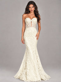Strapless Corset Mermaid Prom Dress Lace Appliqué Formal Gown