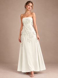 Ivory Strapless 3D Floral Appliques Maxi Dress