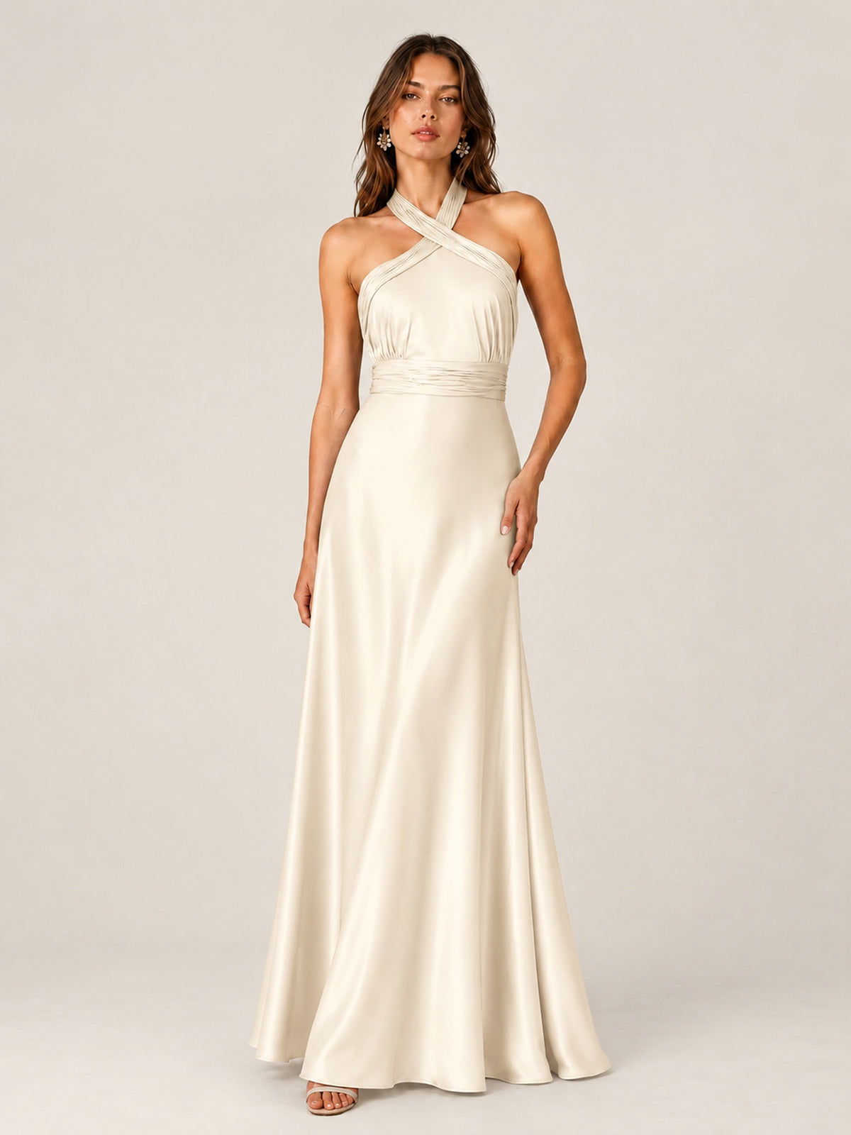Sage Green Satin A-Line Bridesmaid Dress with Halter Neck