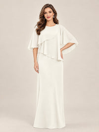 Ivory-Chiffon 2 Piece A Line Mother of The Bride Dresses with Cape