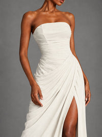 Strapless Bodycon Pleated Chiffon Formal Dress with Slit