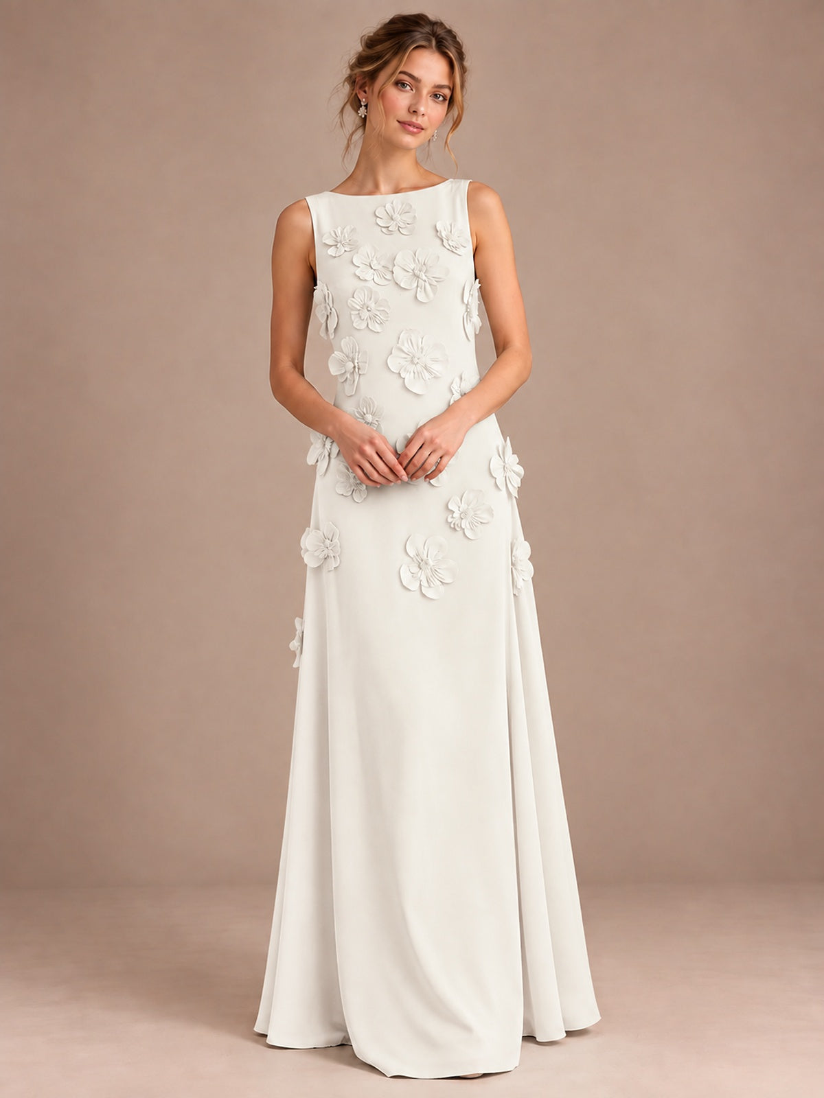 3D Floral Applique Sleeveless Formal Maxi Dress