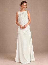 3D Floral Applique Sleeveless Formal Maxi Dress
