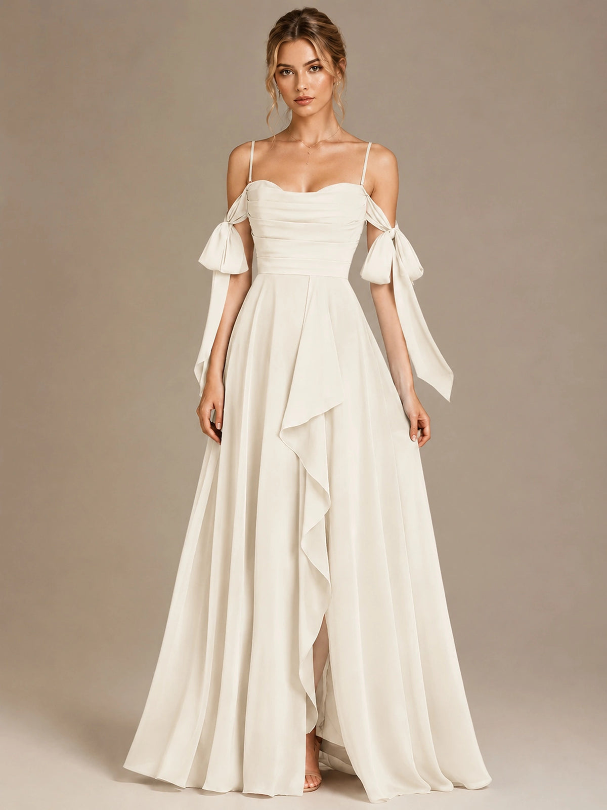 A-Line Ruffles Chiffon Bridesmaid Dress with Slit