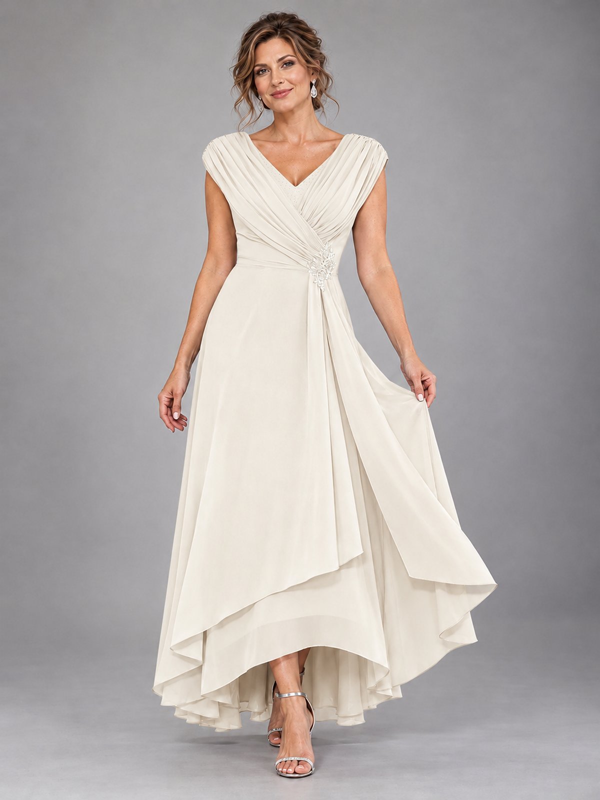 Cap Sleeve Chiffon A-Line Mother of the Bride Dress