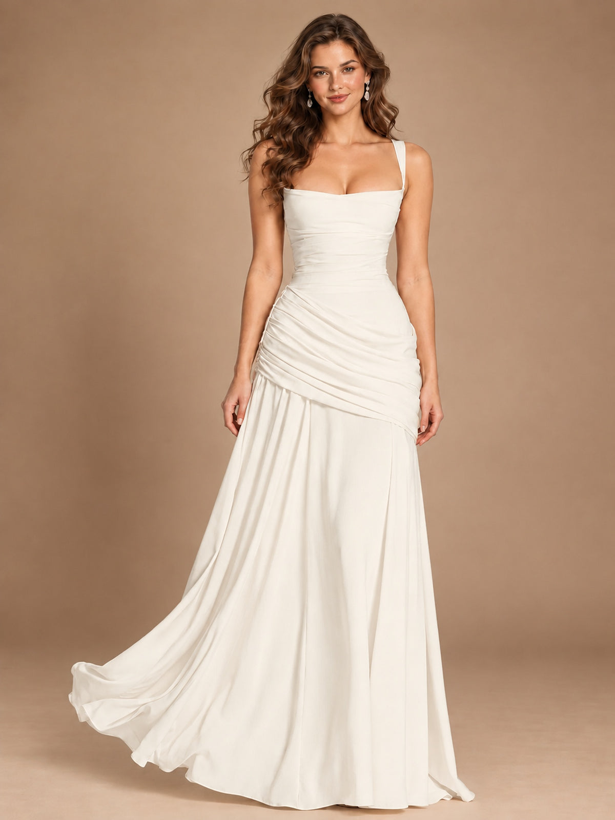 Butter Yellow Square Neck Ruched A-Line Prom Dress
